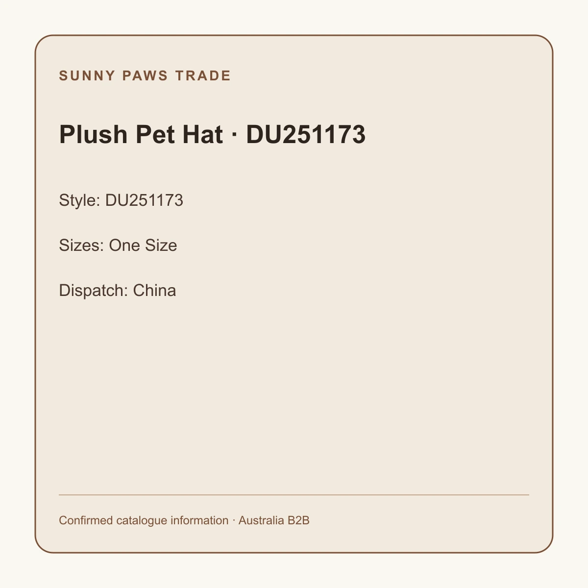 Plush Pet Hat · DU251173 confirmed product information
