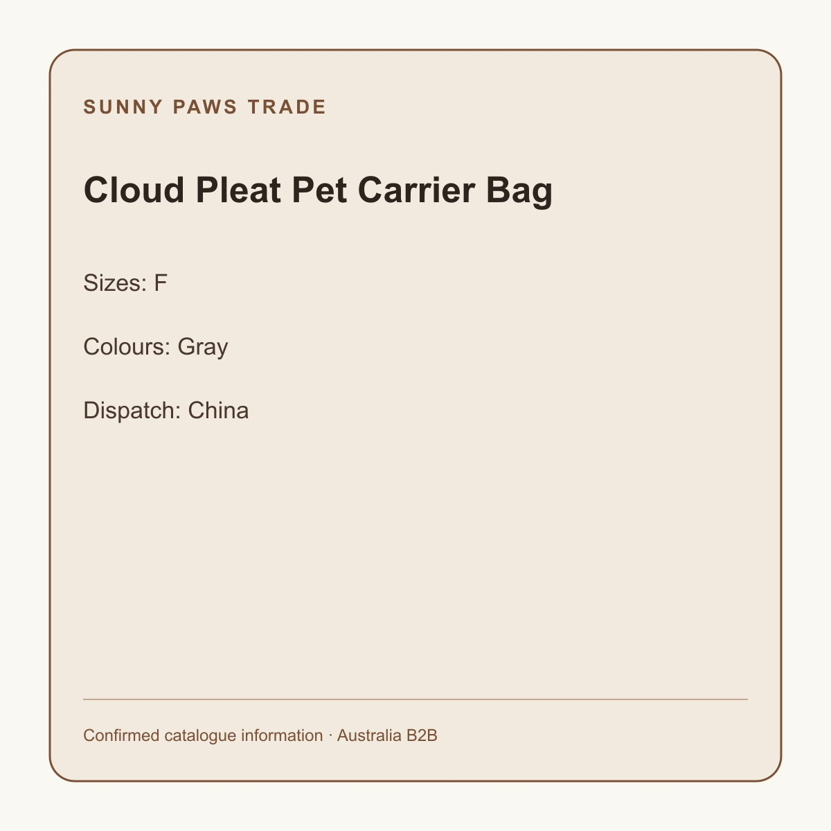 Cloud Pleat Pet Carrier Bag confirmed product information