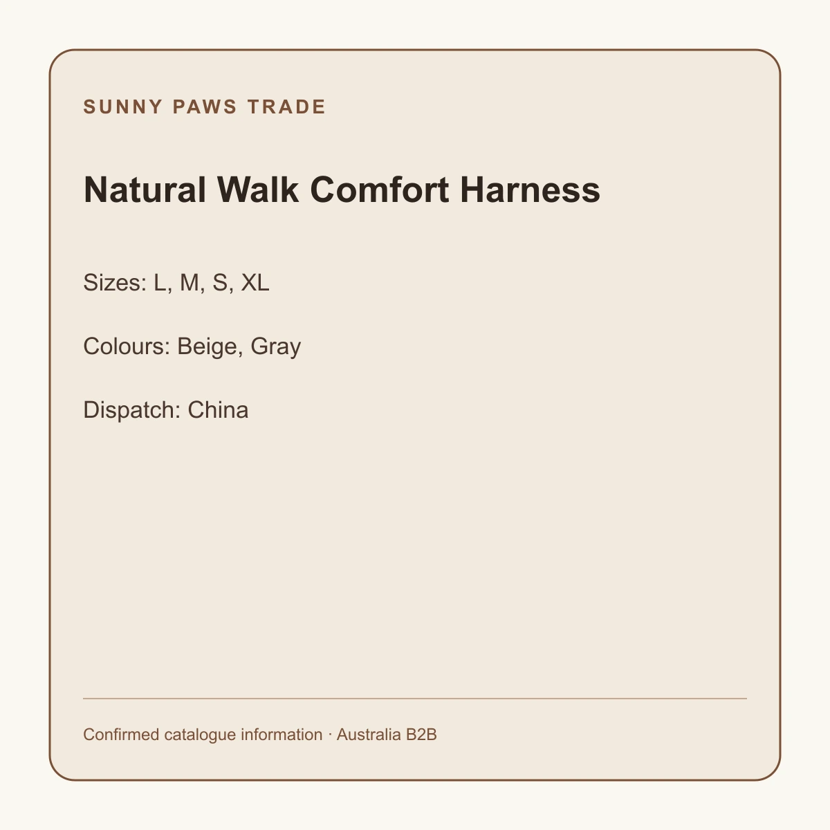 Natural Walk Comfort Harness confirmed product information