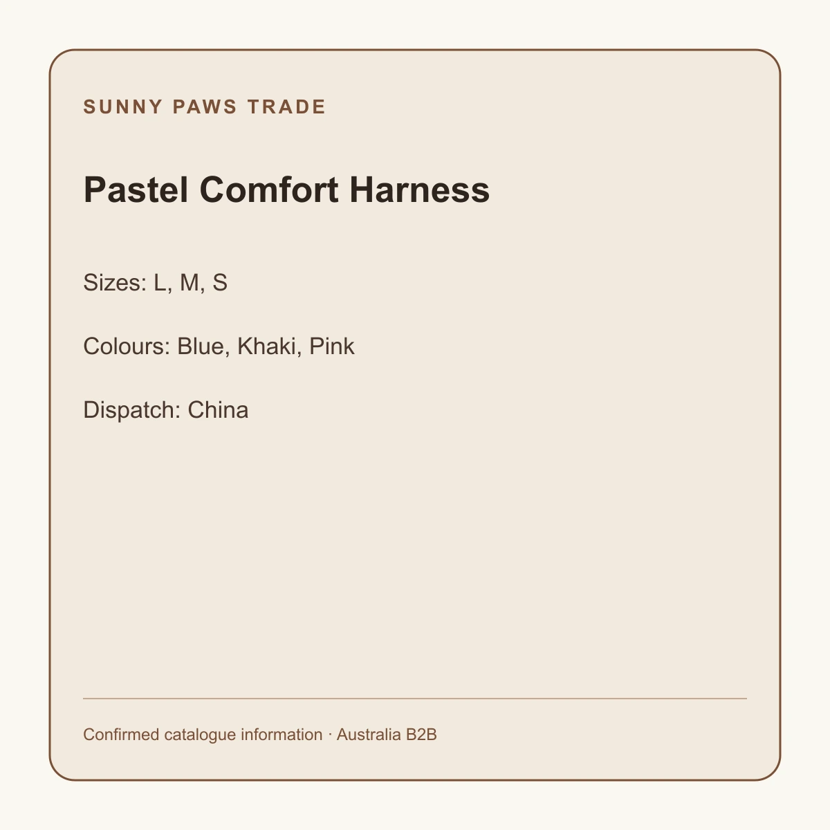 Pastel Comfort Harness confirmed product information