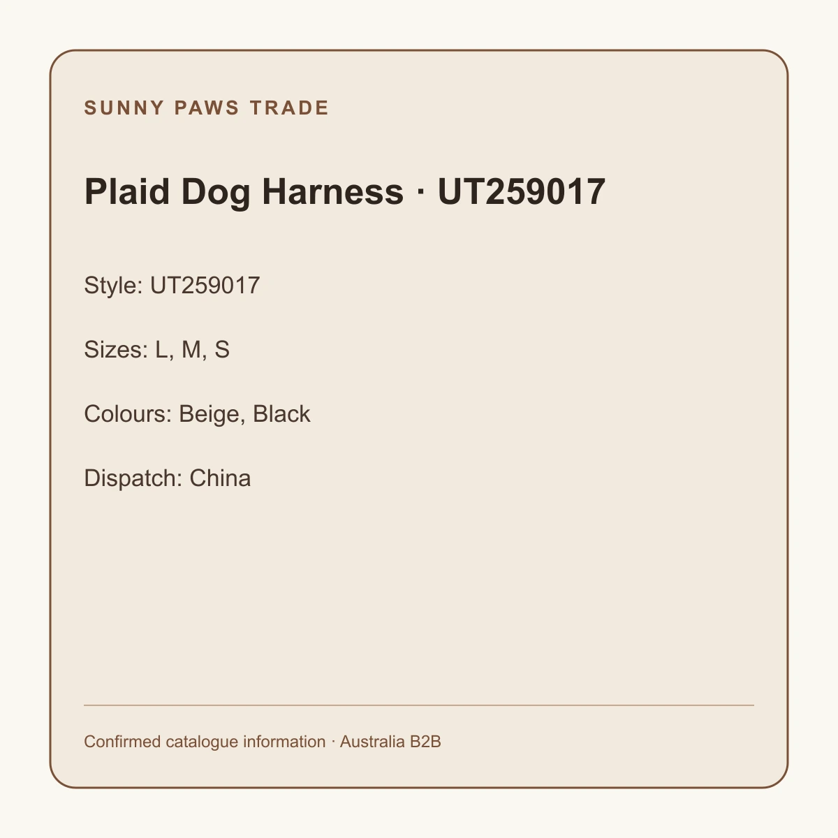 Plaid Dog Harness · UT259017 confirmed product information