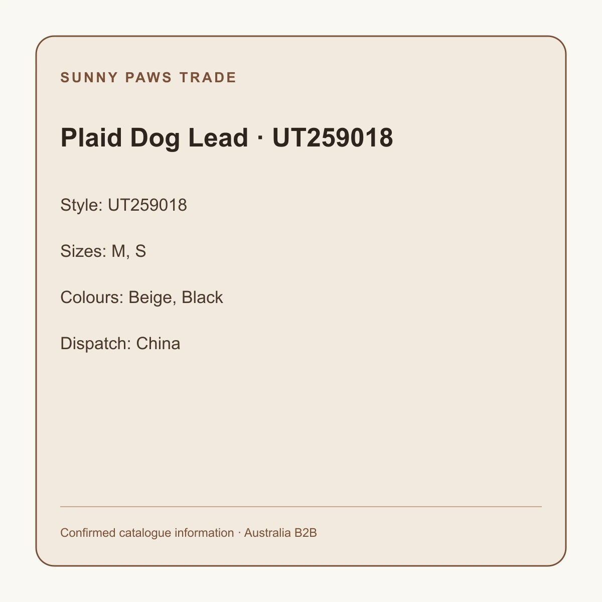 Plaid Dog Lead · UT259018 confirmed product information