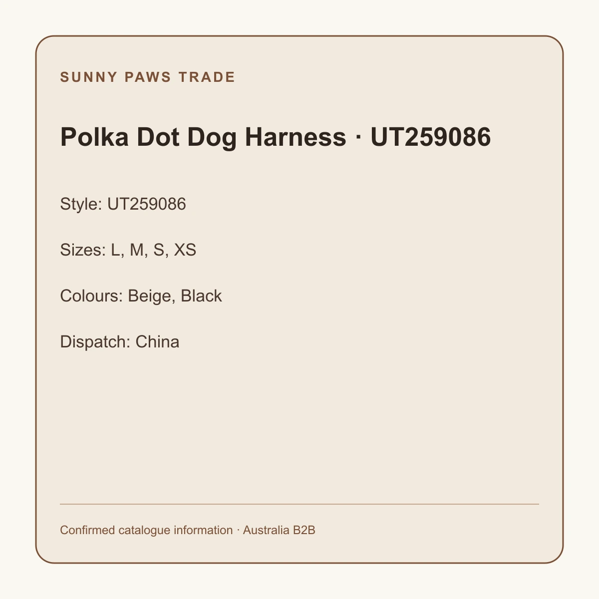 Polka Dot Dog Harness · UT259086 confirmed product information