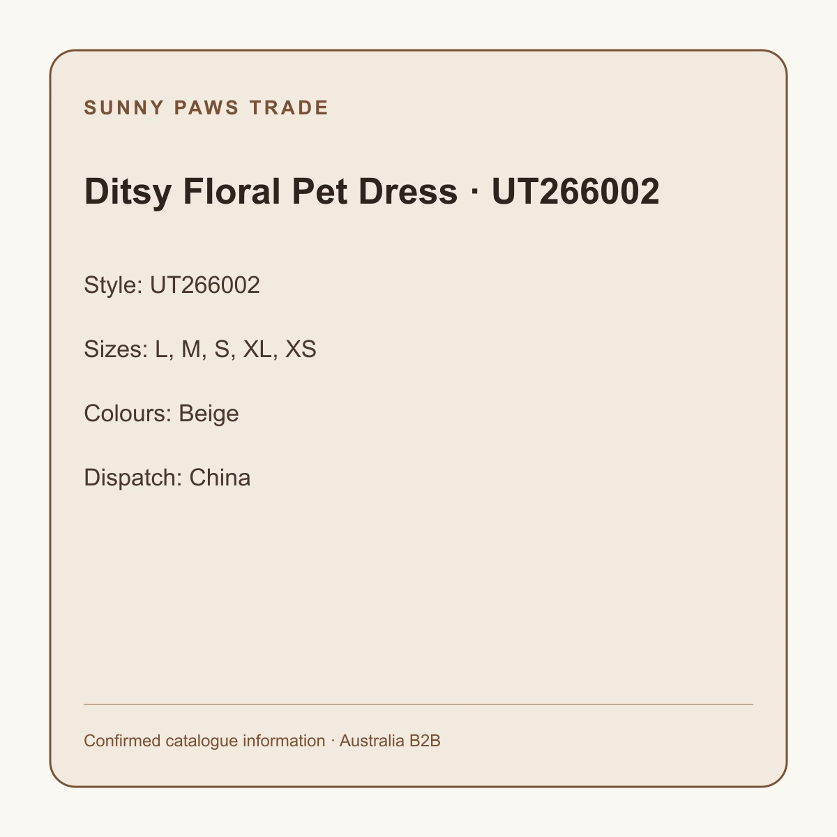 Ditsy Floral Pet Dress · UT266002 confirmed product information